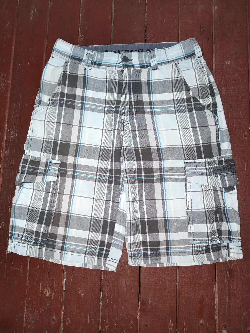UNIONBAY Men's/ Women's Blue and Brown Plaid Cargo Shorts